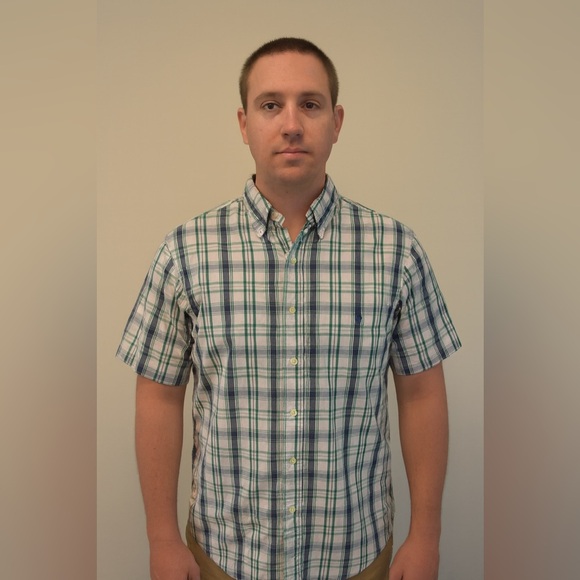 U.S. Polo Assn. Men's Green and Navy Plaid Shirt - Picture 1 of 5